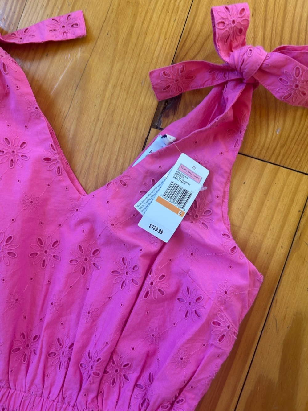 Vineyard Vines Pink Eyelet Tie-Shoulder Midi Dress - Picture 2 of 6